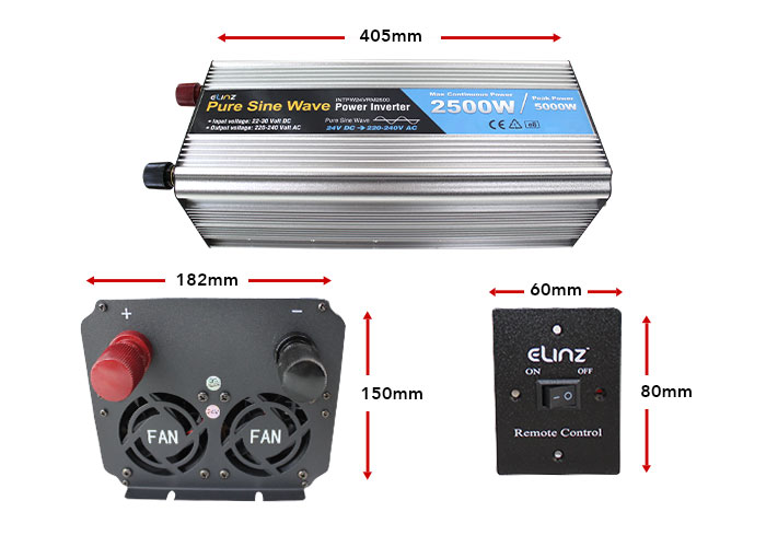 2500W Pure Sine Wave Inverter with Remote Dimensions