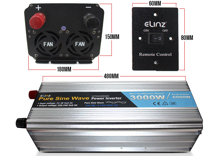 5000W Pure Sine Wave Inverter with Remote Dimensions