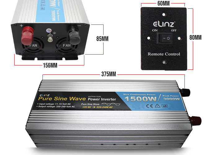 1500W Pure Sine Wave Inverter with Remote Dimensions