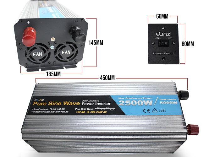 2500W Pure Sine Wave Inverter with Remote Dimensions