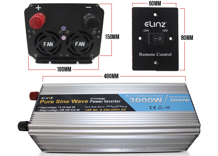 3000W Pure Sine Wave Inverter with Remote Dimensions