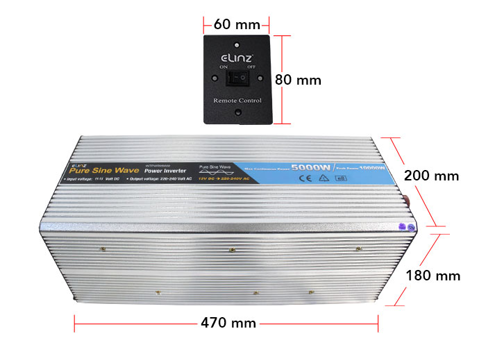 5000W Pure Sine Wave Inverter 12V with Remote Dimensions
