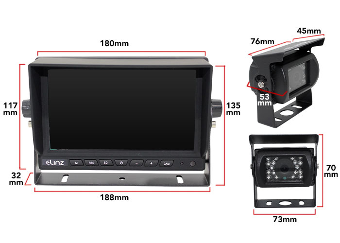 7 inches 1080P HD AHD Monitor 4PIN Reversing Camera Dimensions