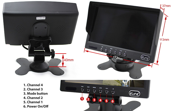 Splitscreen  Reversing camera monitor Dimensions