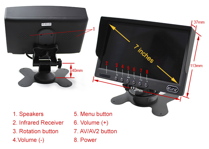 7 inch HD Monitor Product Dimensions