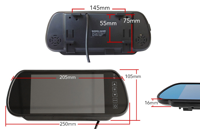 Rear view Mirror Monitor Dimensions