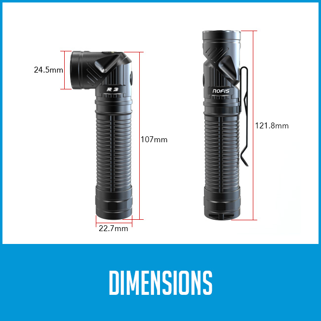 121.8 mm tall, 22.7mm wide flashlight dimensions