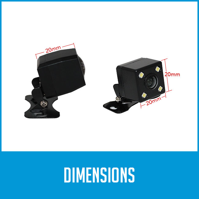 reverse camera dimensions, 20mm tall, wide and thick