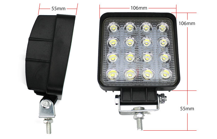 48W Flood LED Work Light Dimensions