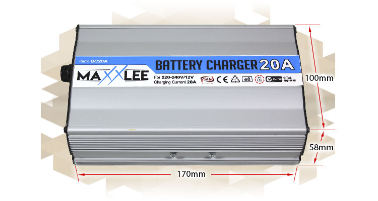 dimensions battery charger BC20A