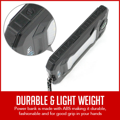 solar power bank with caption "durable & lightweight"
