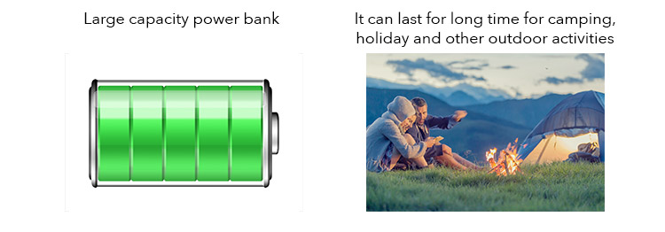 large battery graphic, couple camping