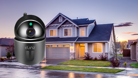 house with security camera superimposed