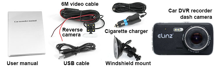 Dash Cam Dual Camera Reversing 1296P 4 inch LCD FHD Package