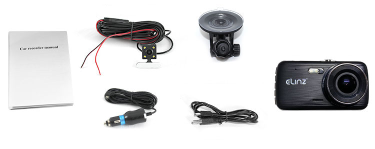 Dash Cam Dual Camera Reversing 1296P 4 inch LCD FHD Package
