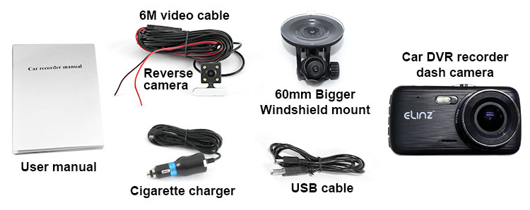 Dash Cam Dual Camera Reversing 1296P 4 inch LCD FHD Package