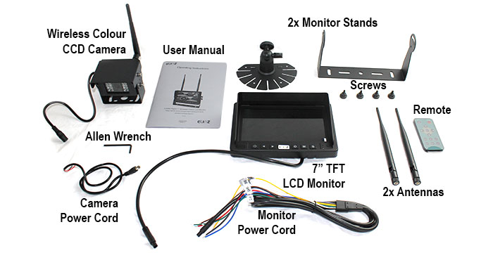 Digital Wireless 7inch Quad Monitor CCD Reversing Camera Package