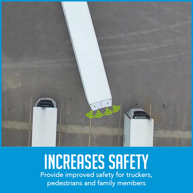 truck reversing, with caption "increases safety"