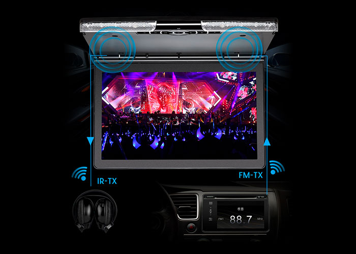 M72CH-RVDWT Roofmount DVD Player connected to Wireless Headset and In-Dash DVD Player