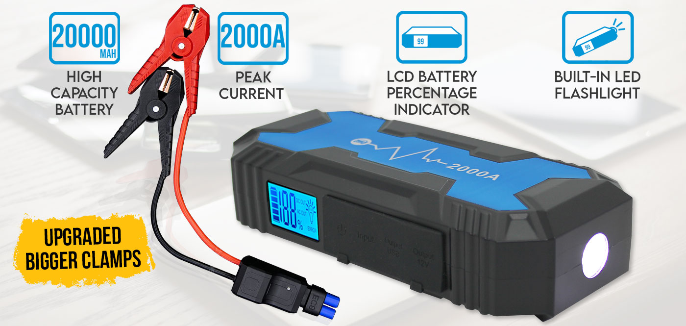 blue and black jump starter pack