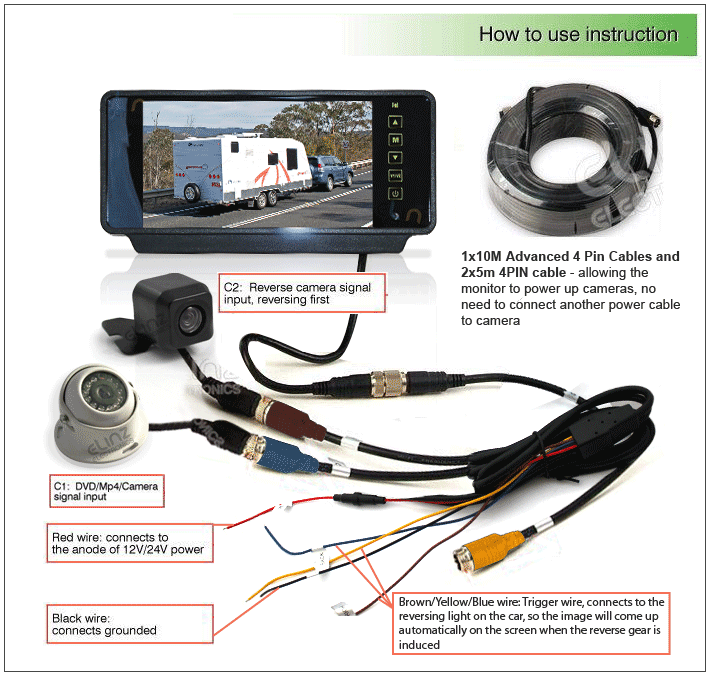 7 U0026quot  Rearview Monitor Caravan 2 Reversing Camera 4pin System