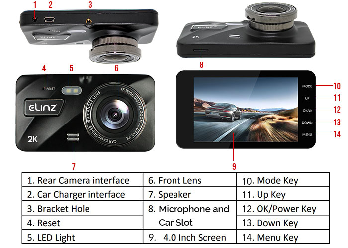 2K Dash Cam Dual Camera Product Labels