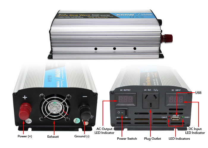 600W Pure Sine Wave Inverter Labels