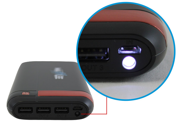 led flashlight close up on power bank