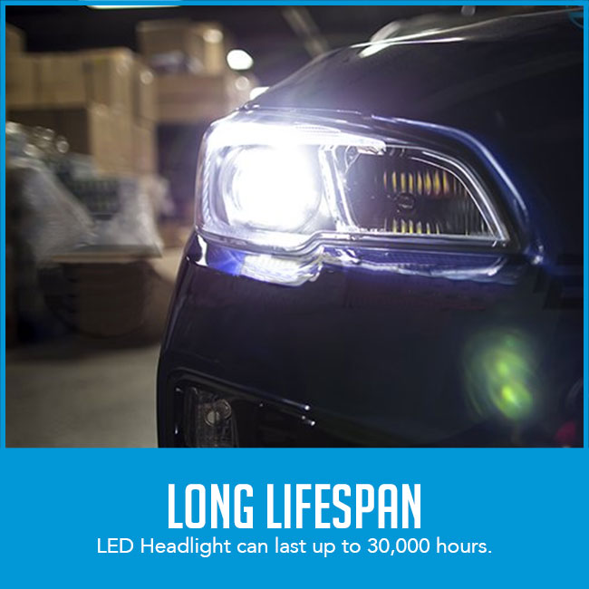 headlight open with caption "long lifespan"