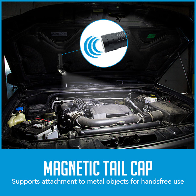 flashlight being used in car repair