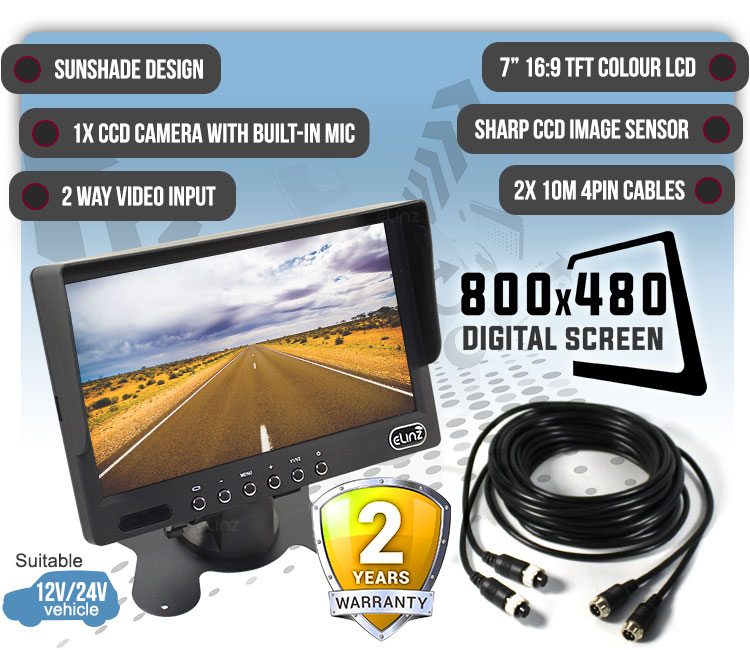 7 inch Monitor HD IR CCD Reversing Camera Rearview Built-in Mic
