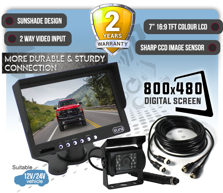 7 inch LCD Monitor 12V 24V 4PIN IR LED Reversing Camera System