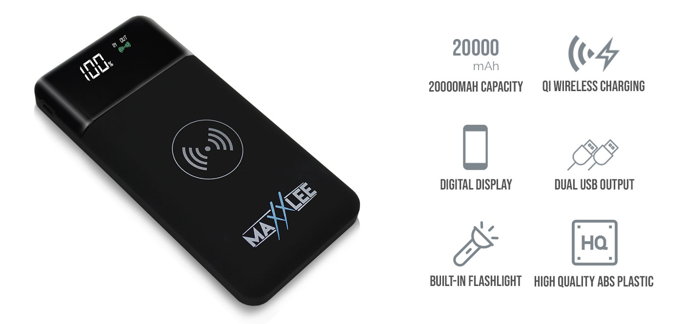 Maxxlee 20000mAh Qi Wireless Charger Power Bank