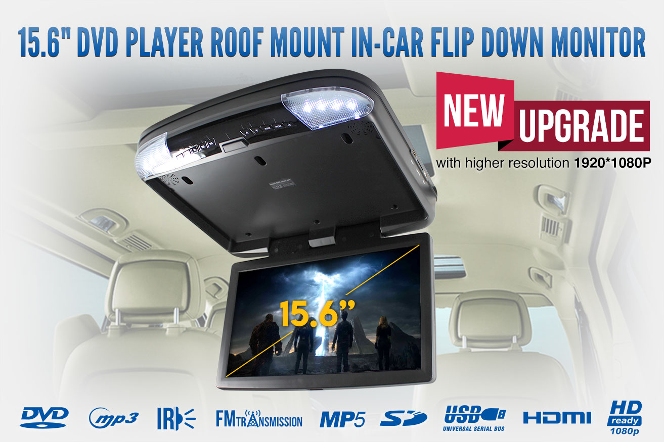15 6 Inch Dvd Player Roof Mount In Car Flip Down Monitor
