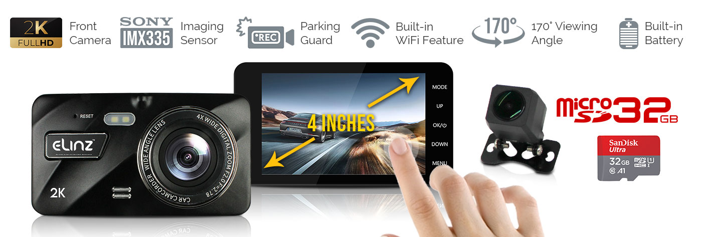 Touch Screen  2K Dash Cam Dual Camera