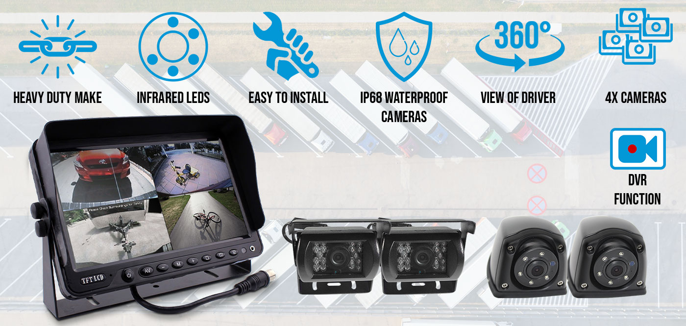 Quadscreen 9 inch DVR 4 Camera Package Kit
