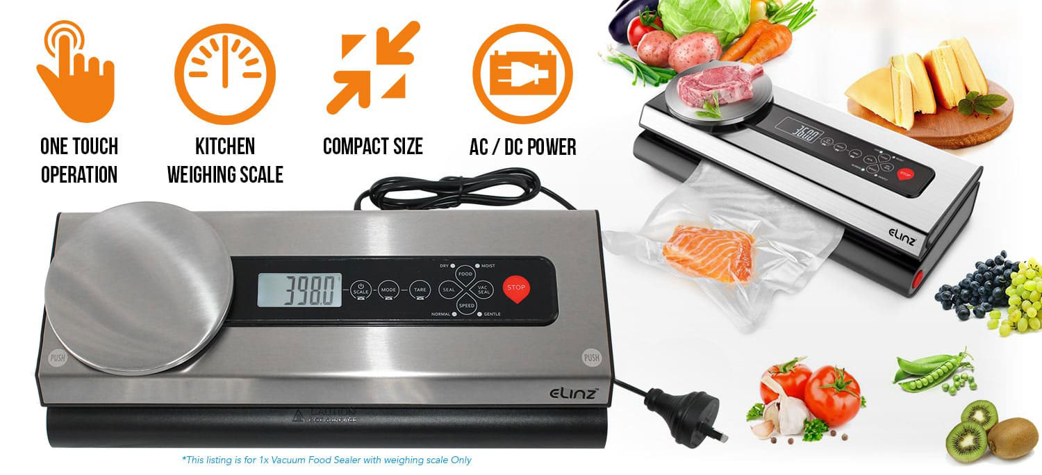 food vacuum sealer with caption AC/DC power, compact size, one touch operation