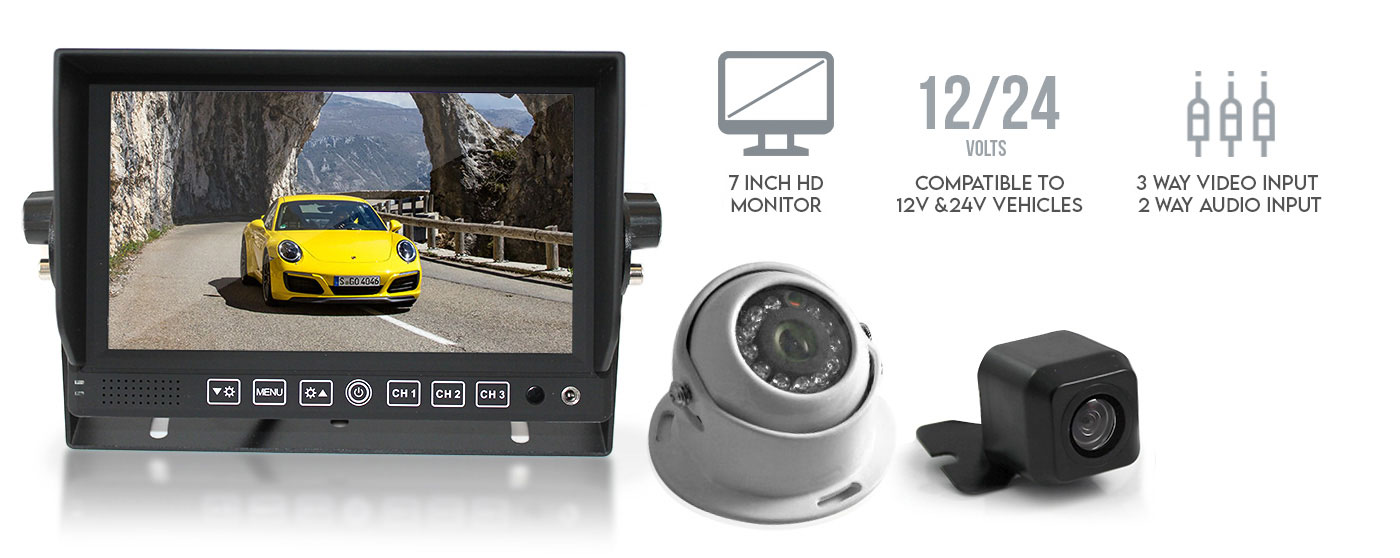 thumbnail image 2 of IPoster 7" LCD Rear View Monitor Kit With 2x CCD Cameras – 4Pin Wired – 12V/24V – Night Vision 2 of 6