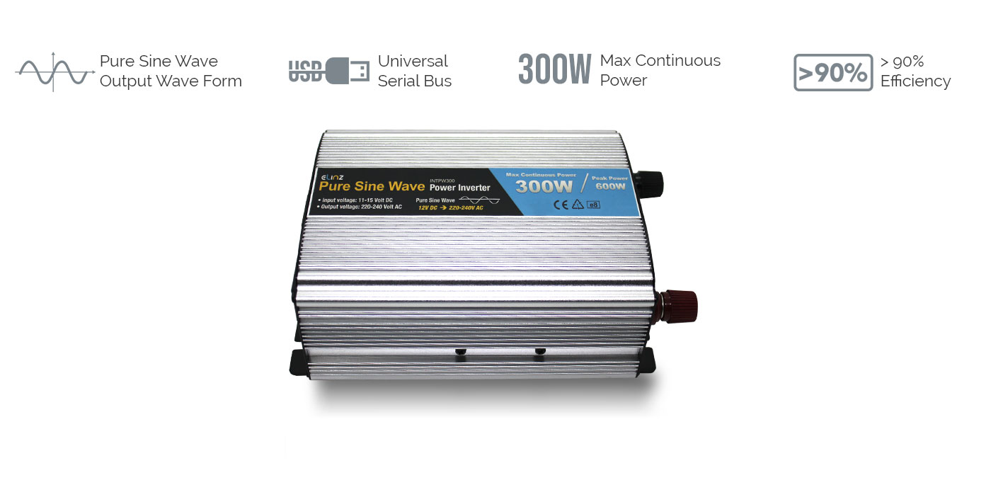 pure sine wave power inverter with caption 300W and 90% efficiency