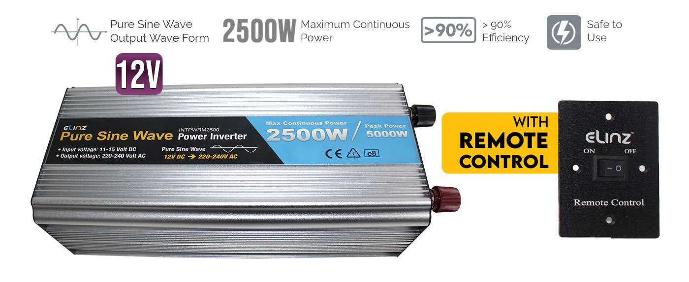 pure sine wave power inverter with caption 2500w and 90% efficiency