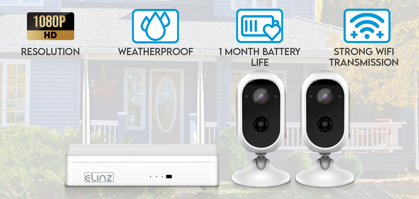 4CH NVR Wireless Home Battery Security 2x Camera no HDD