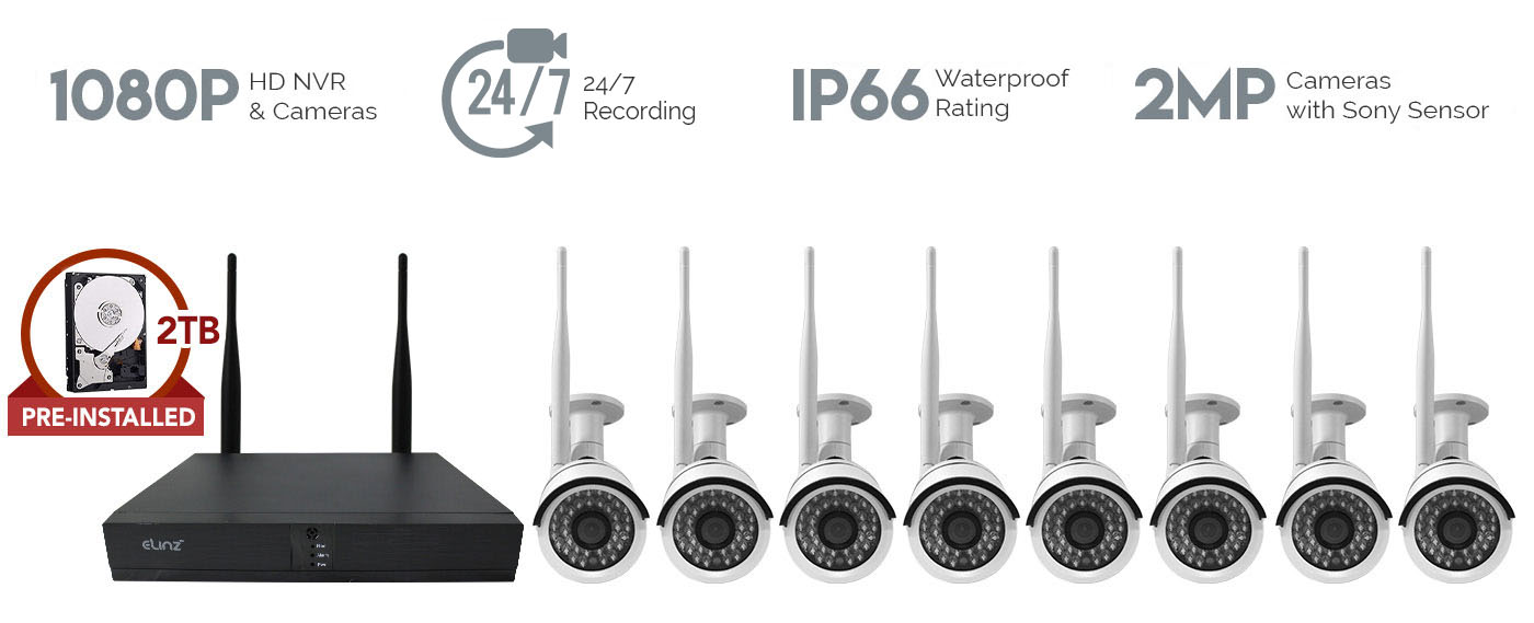 8CH Wireless 8x Camera Security System 2TB HDD