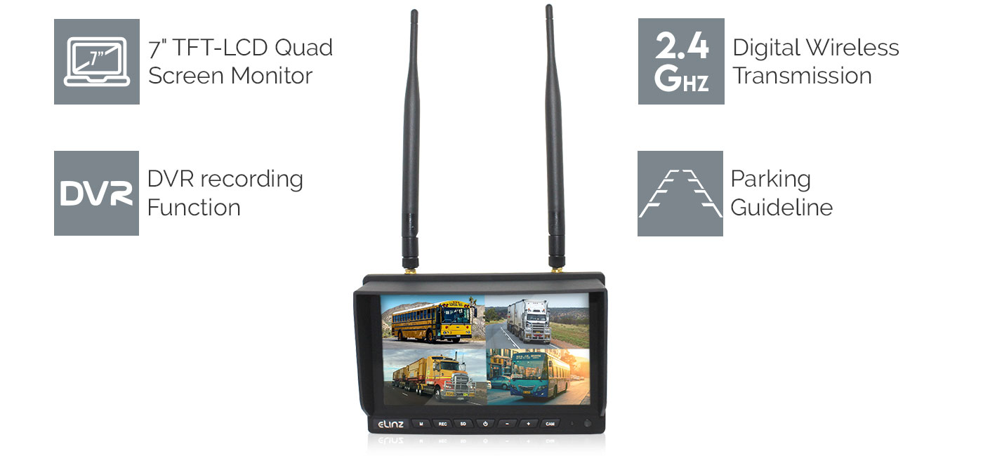 Digital Wireless 7 inches Quadscreen Monitor Reversing Camera