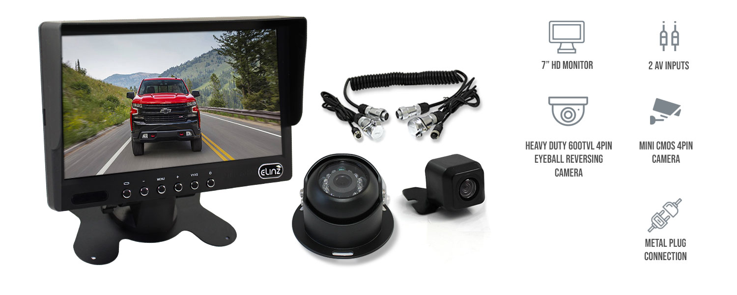 Caravan Two Camera 4PIN System Trailer cable 7 inch Monitor Kit