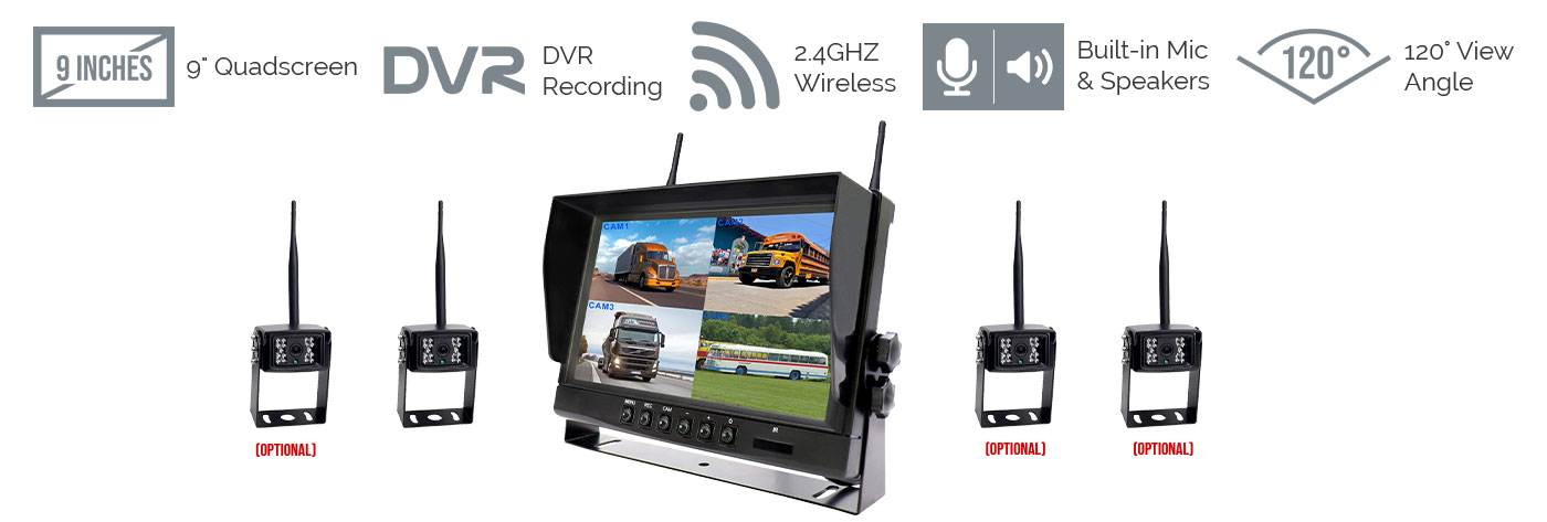 Digital Wireless 9 inches Quadscreen  DVR Reversing Camera