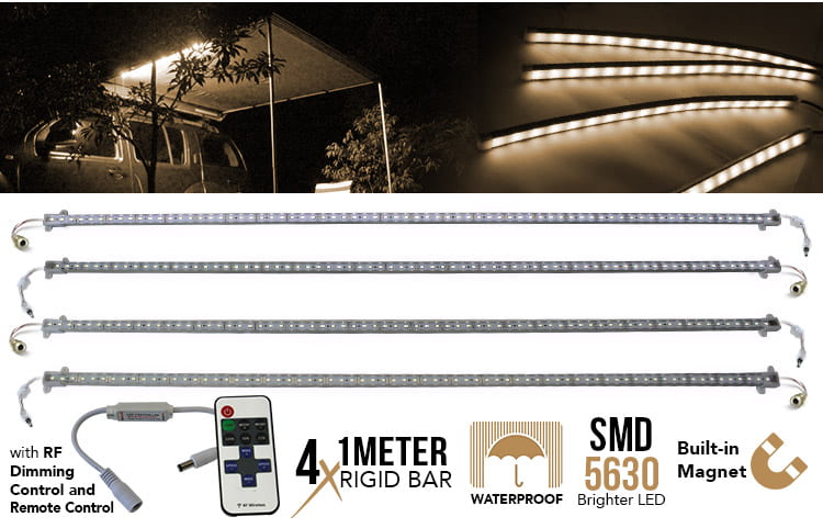 LED strip light bars used in a tent at night