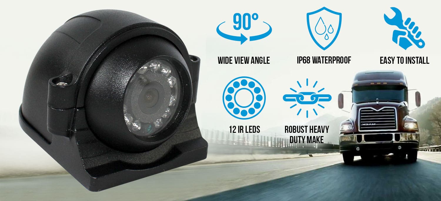 Round heavy duty reversing camera with image of truck 