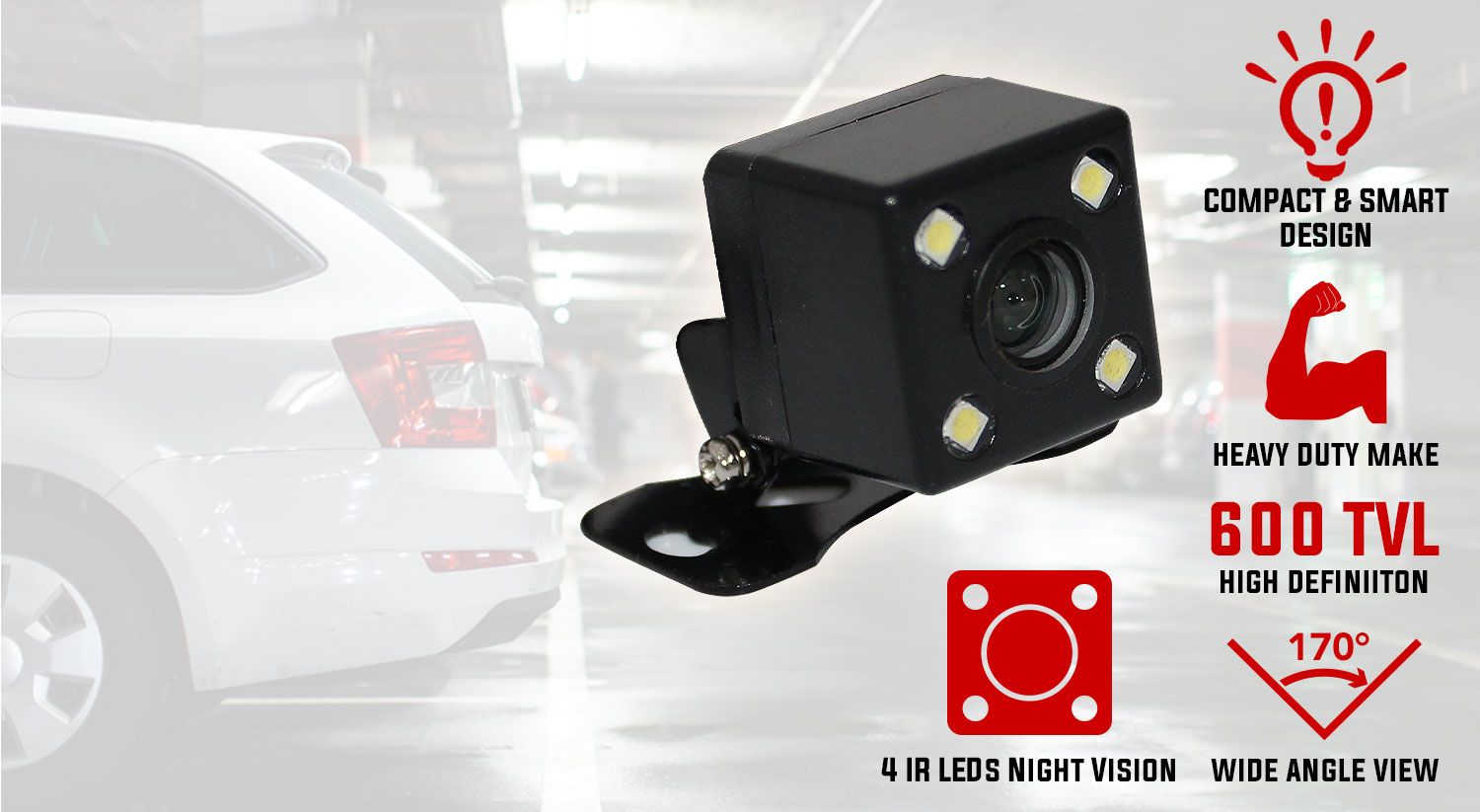 reverse camera with caption 4 IR LEDs Night Vision 600TVL