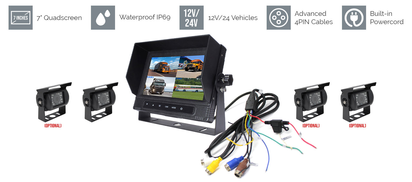 7 inches Waterproof  Monitor HD Reversing Camera Kit