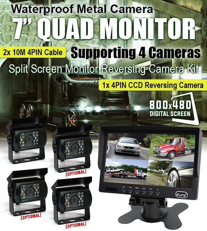 7inch Quad Monitor CCD Reversing Camera 4PIN Kit